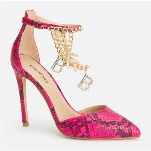 Bebe Women’s Pink Snakeskin Decor Ankle Strap Heels